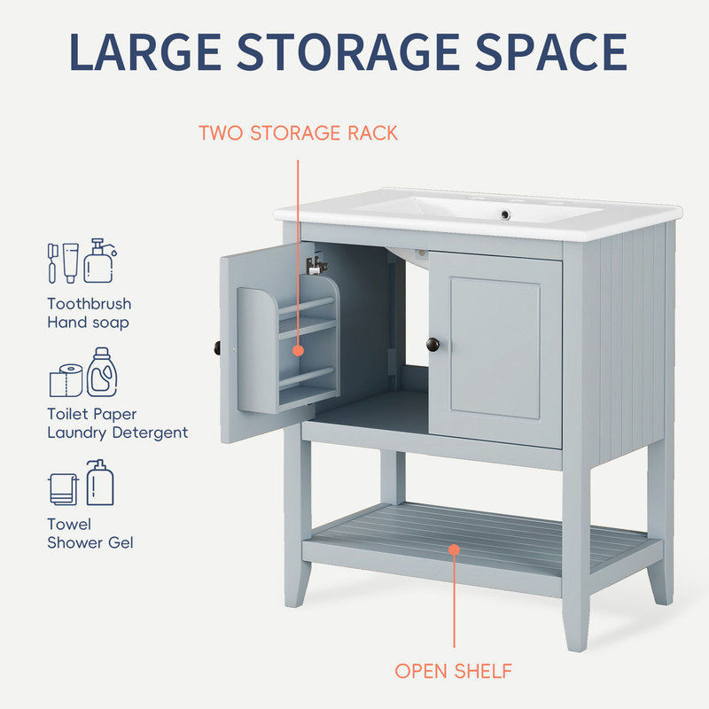 Winston Porter Bathroom Vanity with Sink, Freestanding Vanity, Solid Wood Bathroom Vanity Set ...